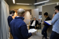 Darkside photo - from the recording at the BBC (l > r): Iwan Rheon, Adrian Scarborough, Tom Stoppard, Amaka Okafor, James Robinson 